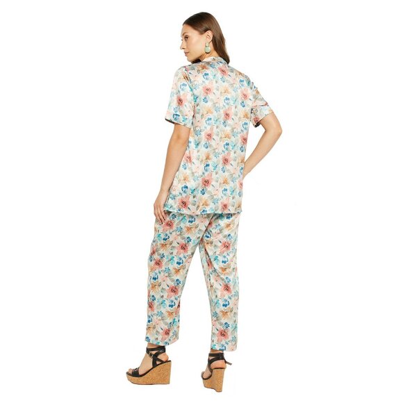 Gypsie Blu Satin Co-Ord Set Floral Printed Pajama Shirt Set 2 Piece for Ladies - Picture 6 of 7